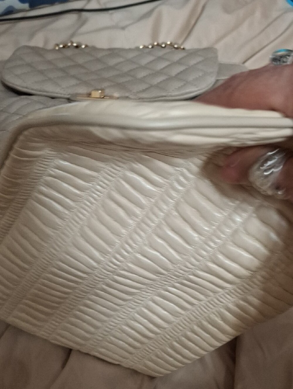 Quilted Leather Cream Vintage Clutch Pouchette 12x8 - Picture 6 of 9